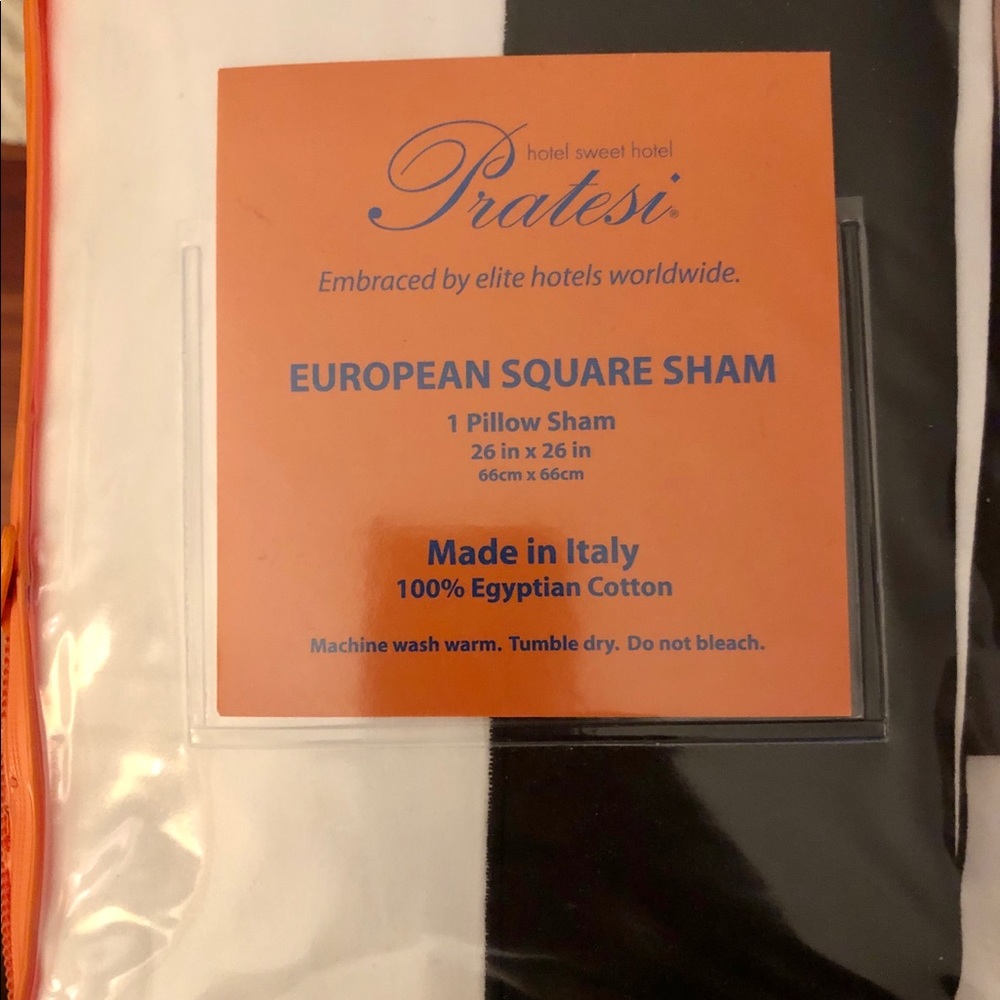 Pratesi Euro sham white/black appliqué 26x 26” Reversible
